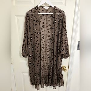 Amaryllis Brown Sheer Kimono with Black and Tan Leopard Print